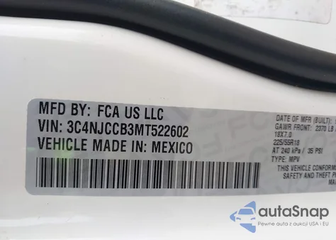 2021 Jeep Compass Limited Fwd из США, поврежденный, VIN 3C4NJCCB3MT522602